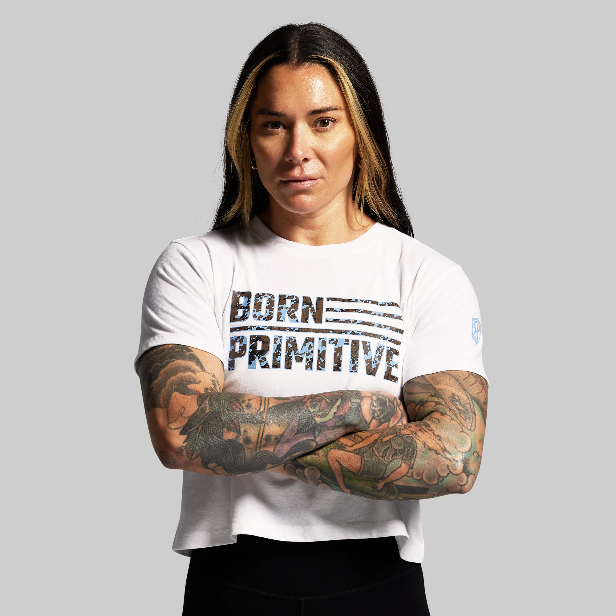 BP Flag Crop Tee (White/Speckle) - Image 4