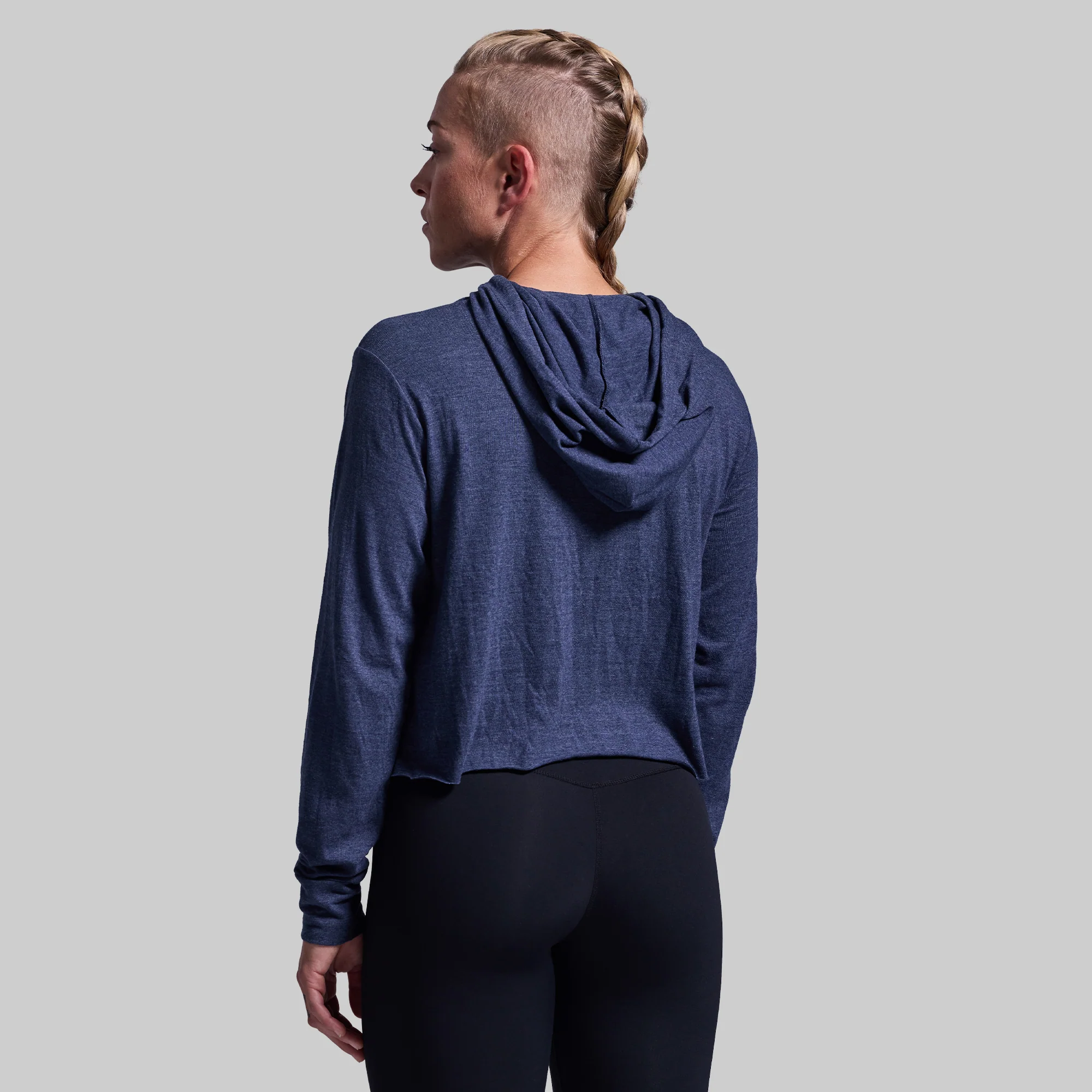 Don't Give Up The Ship Cropped Tee Hoodie (Heather Navy) - Image 2