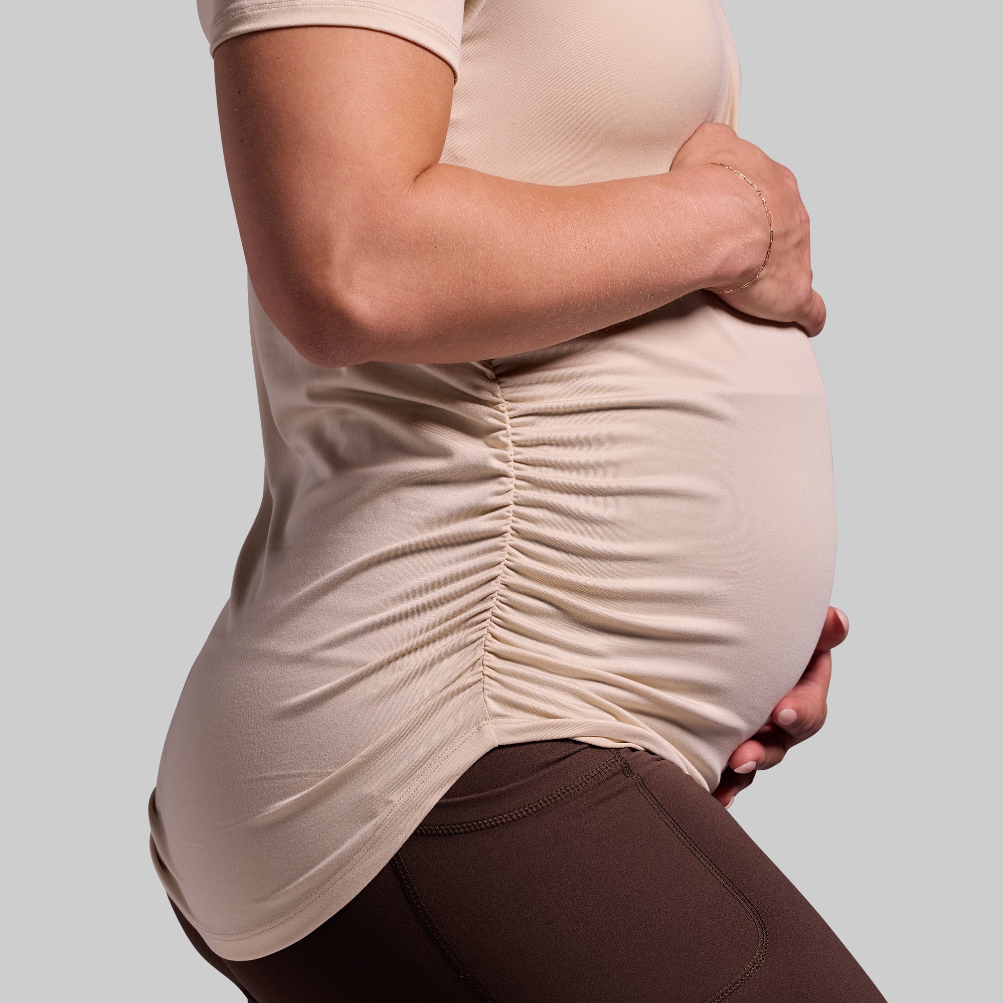 Maternity Athleisure Short Sleeve V-Neck (Oatmeal) - Image 3