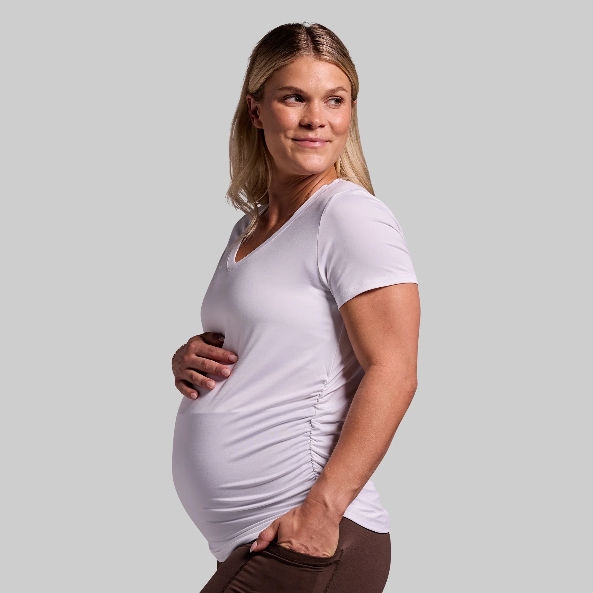 Maternity Athleisure Short Sleeve V-Neck (White) - Image 3