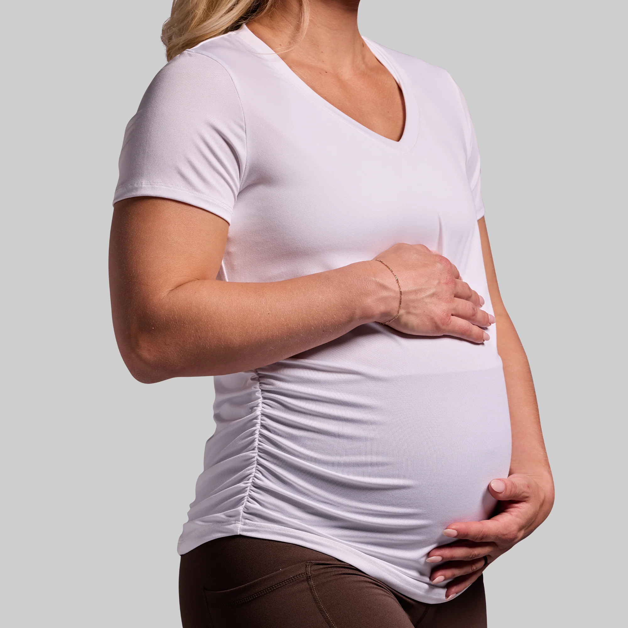 Maternity Athleisure Short Sleeve V-Neck (White) - Image 4