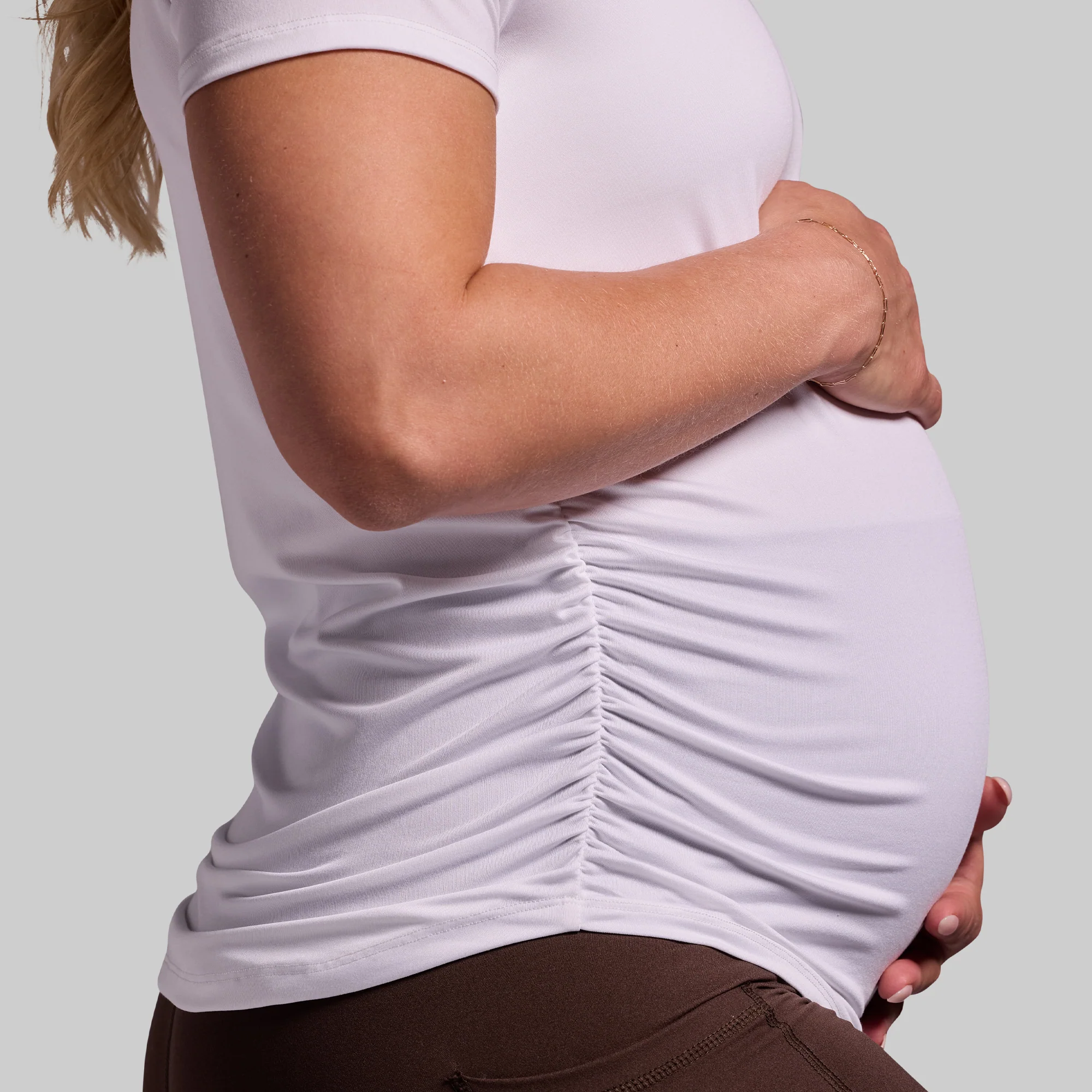 Maternity Athleisure Short Sleeve V-Neck (White) - Image 5