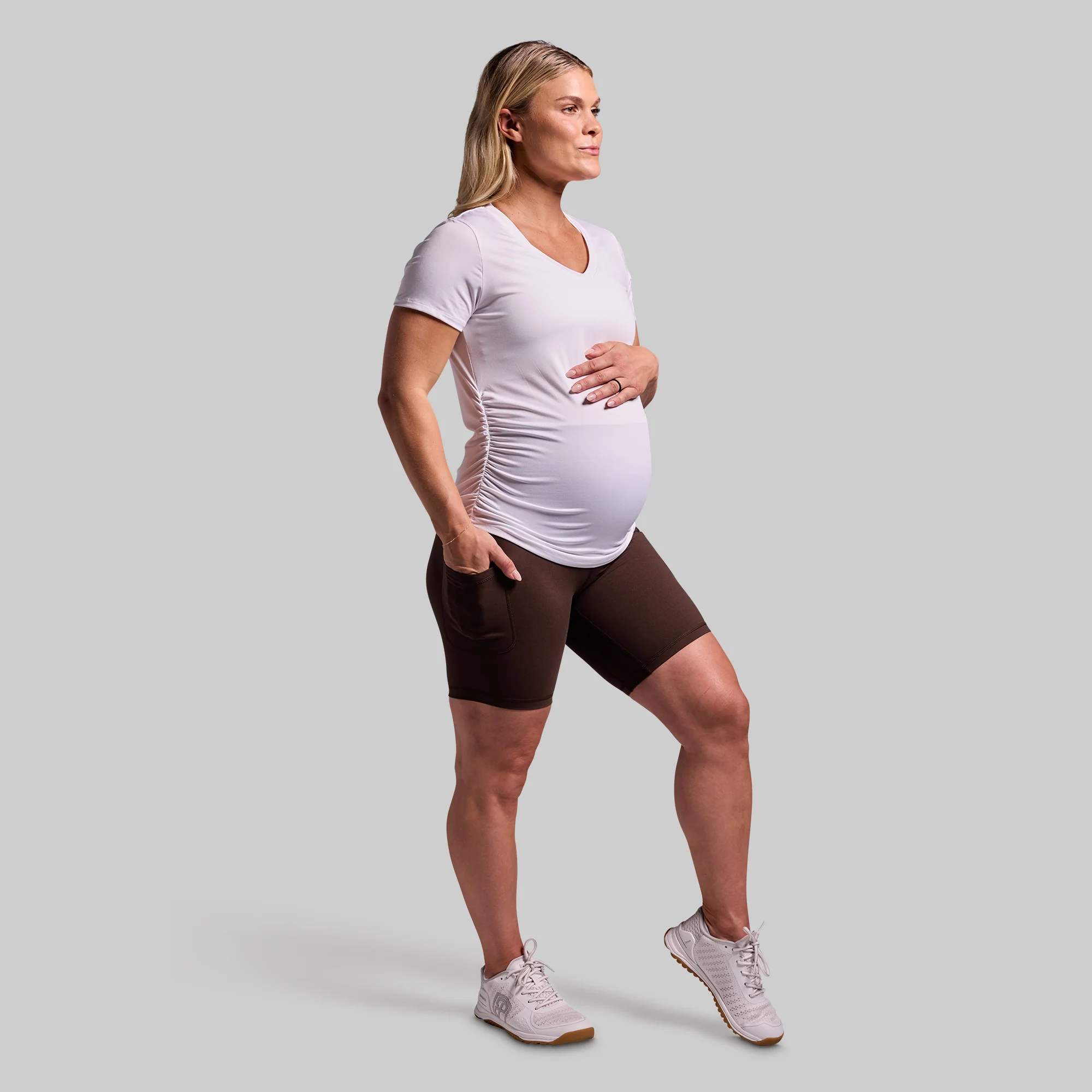 Maternity Athleisure Short Sleeve V-Neck (White) - Image 6