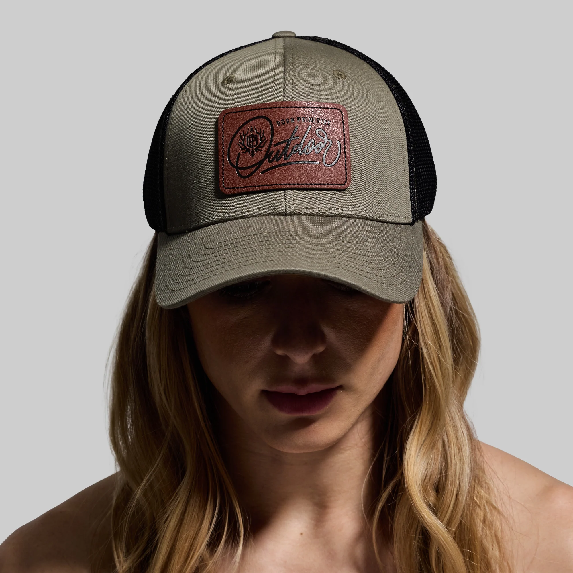 Outdoor Leather Patch FLEX Trucker Hat (OD Green/Black) - Image 5