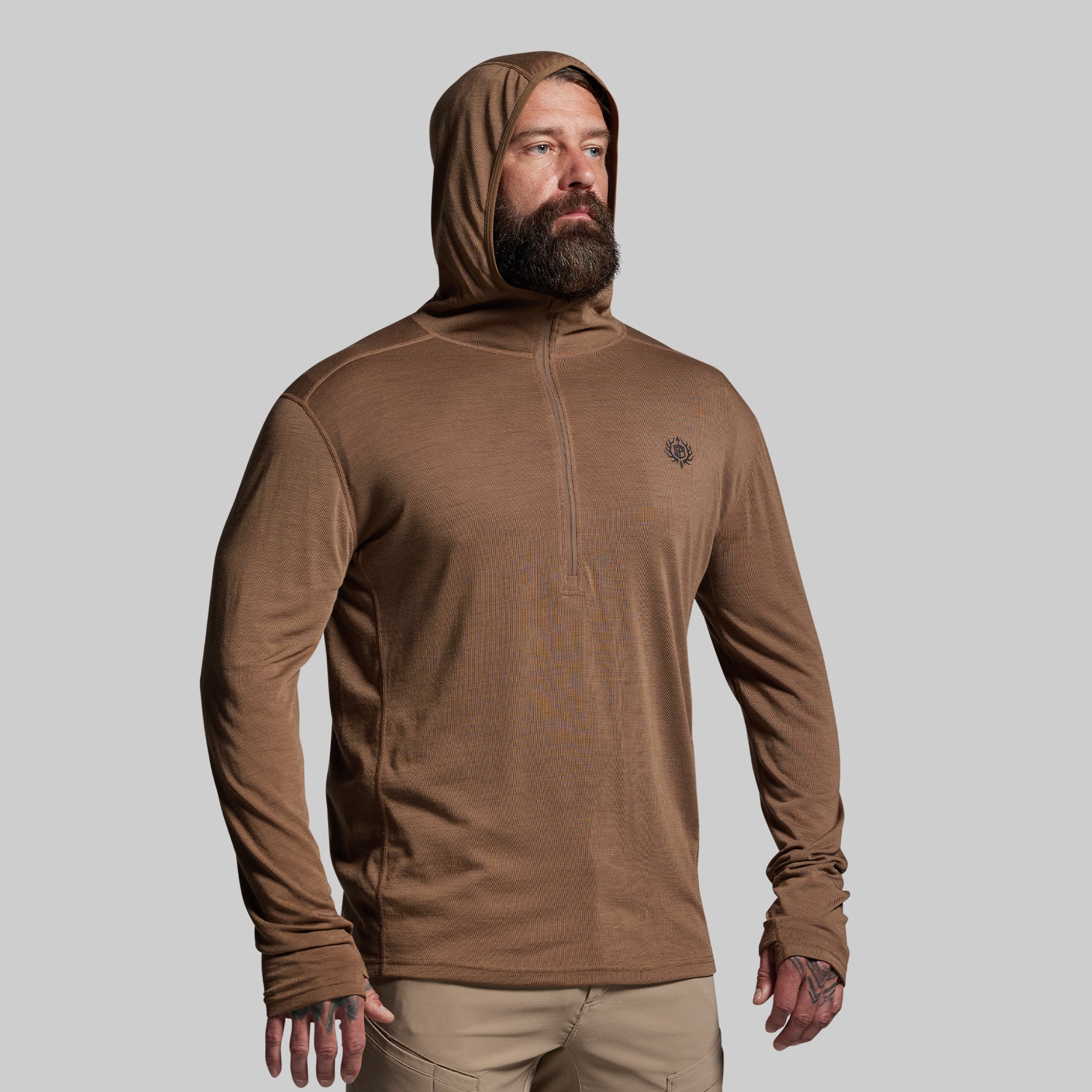 Ridgeline Merino Half Zip Hoodie 165 (Coyote Brown) - Image 3