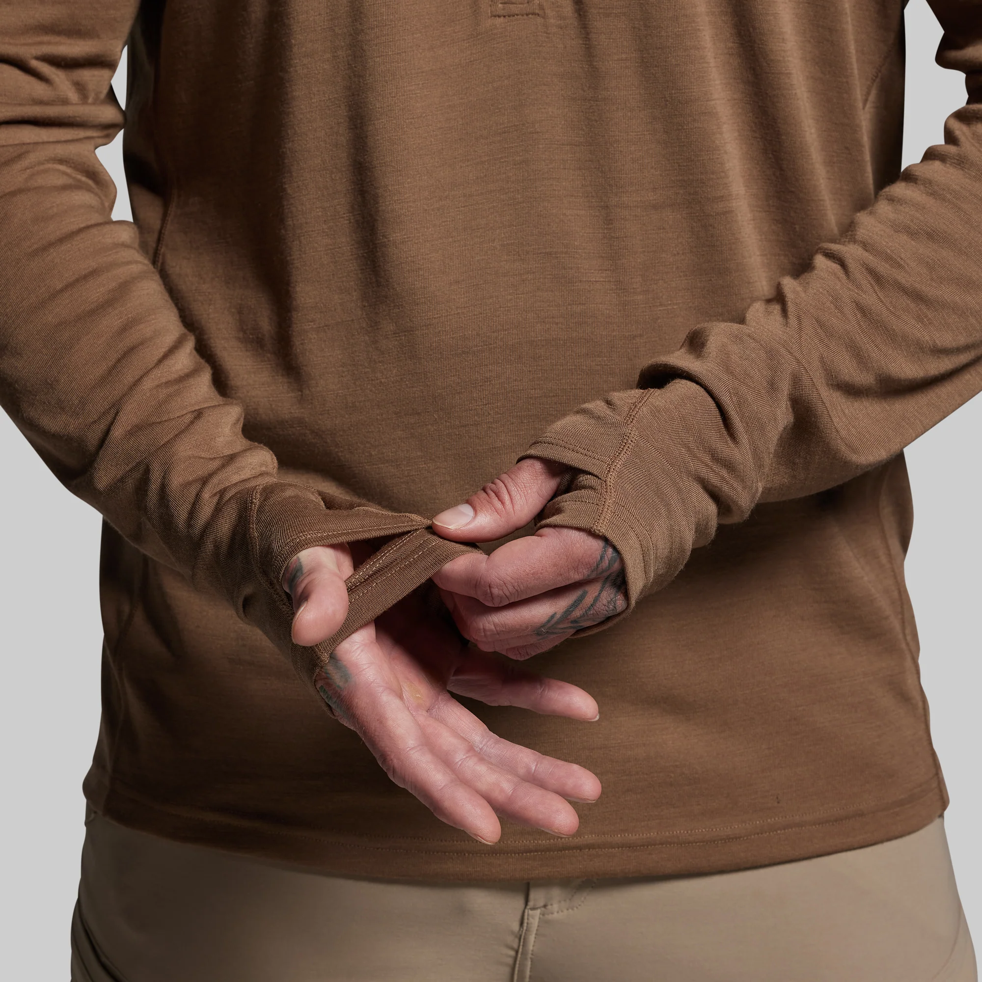 Ridgeline Merino Half Zip Hoodie 165 (Coyote Brown) - Image 4