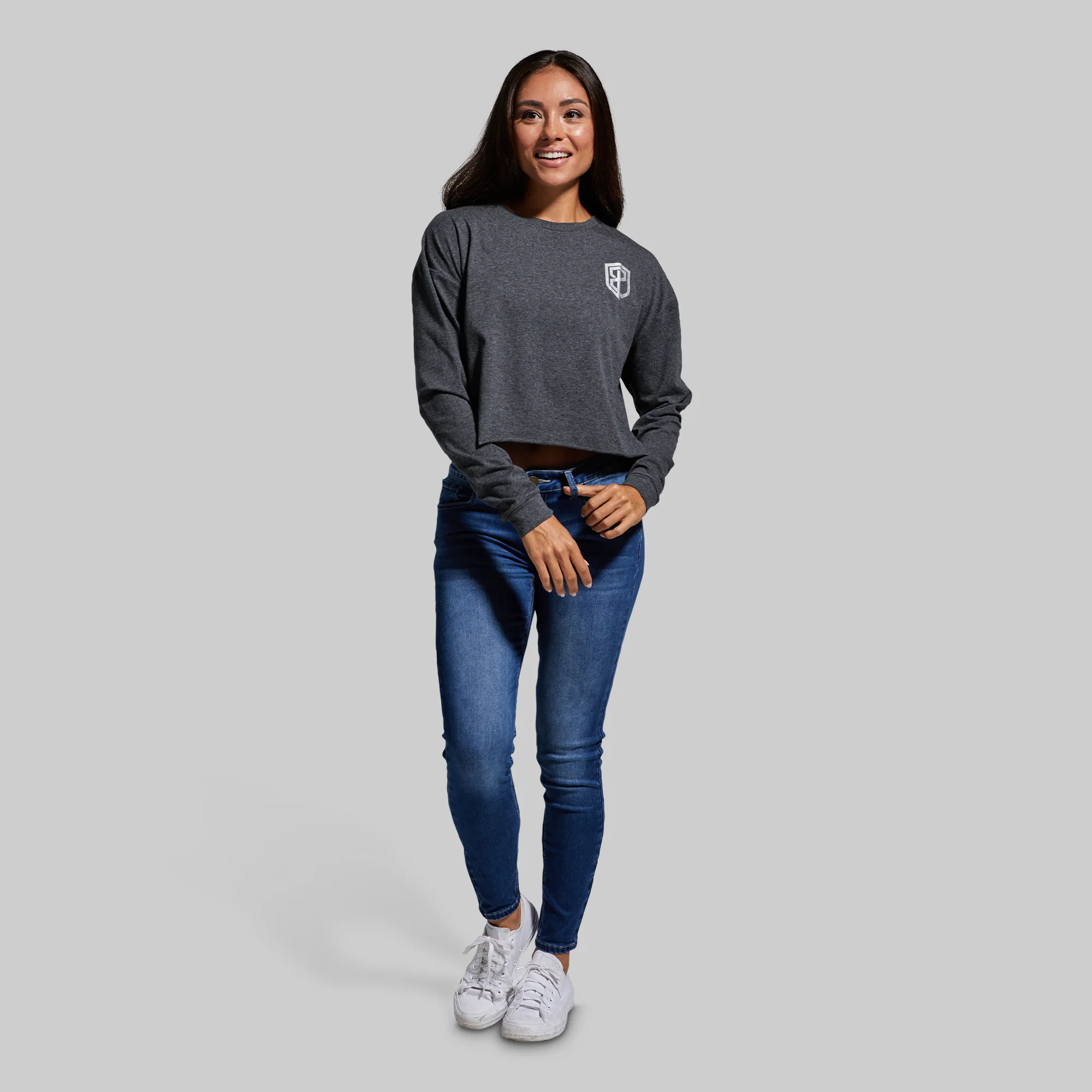 Training Crop Long Sleeve (Dark Heather Grey) - Image 3