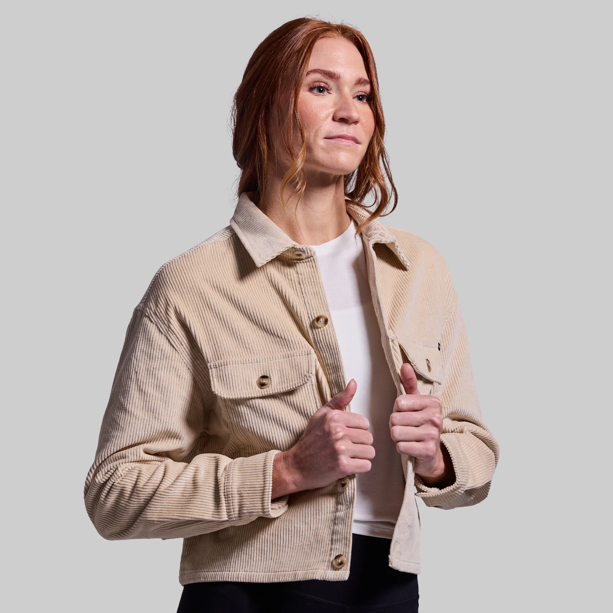 Women's Cropped Corduroy Shirt (Wheat) - Image 4
