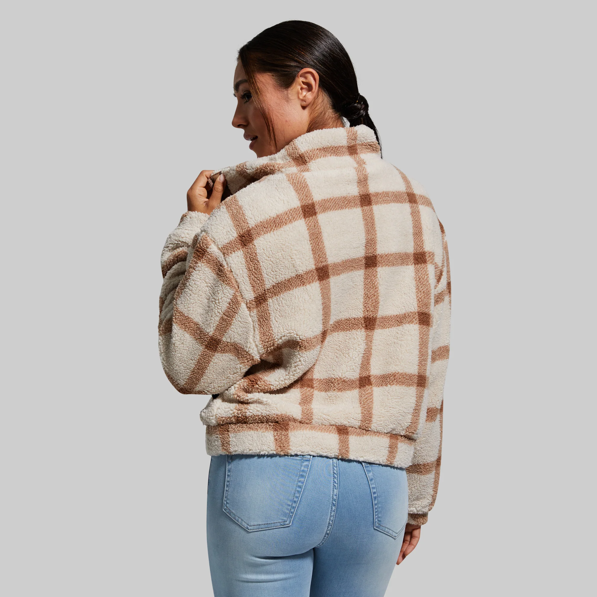 Women's Cropped Fleece Jacket (Macadamia) - Image 3