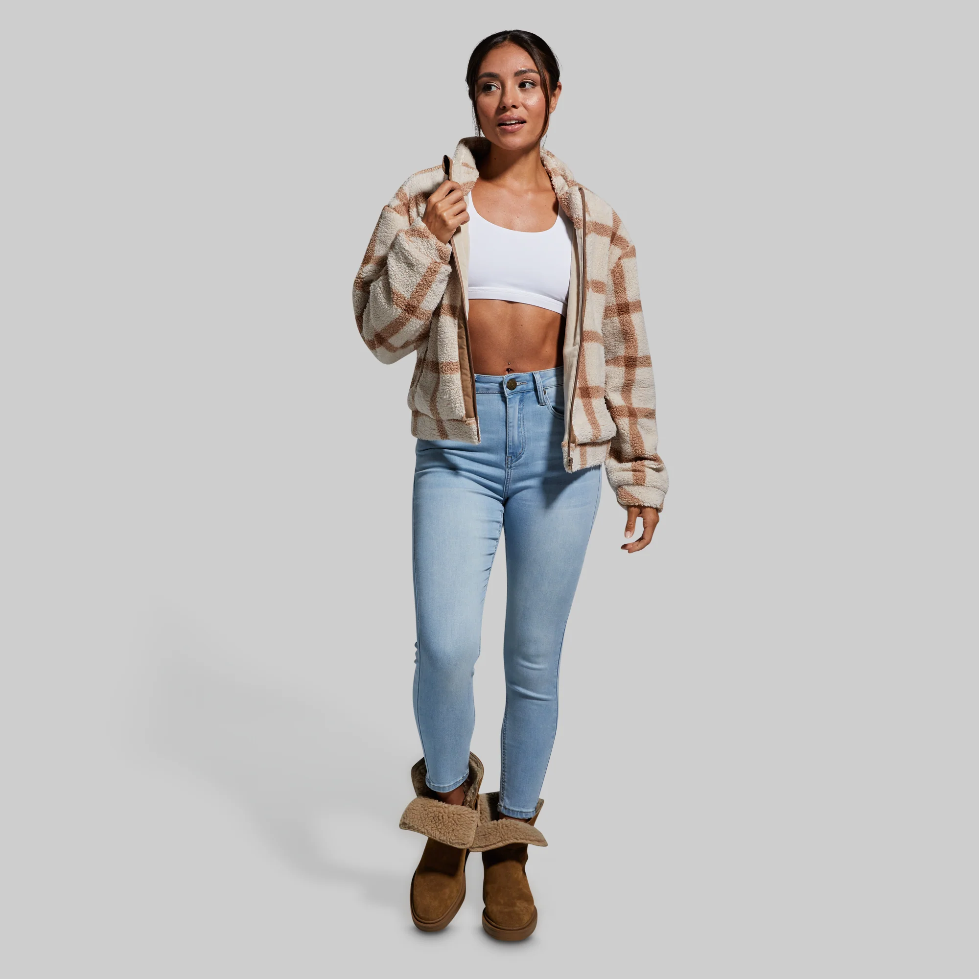 Women's Cropped Fleece Jacket (Macadamia) - Image 6