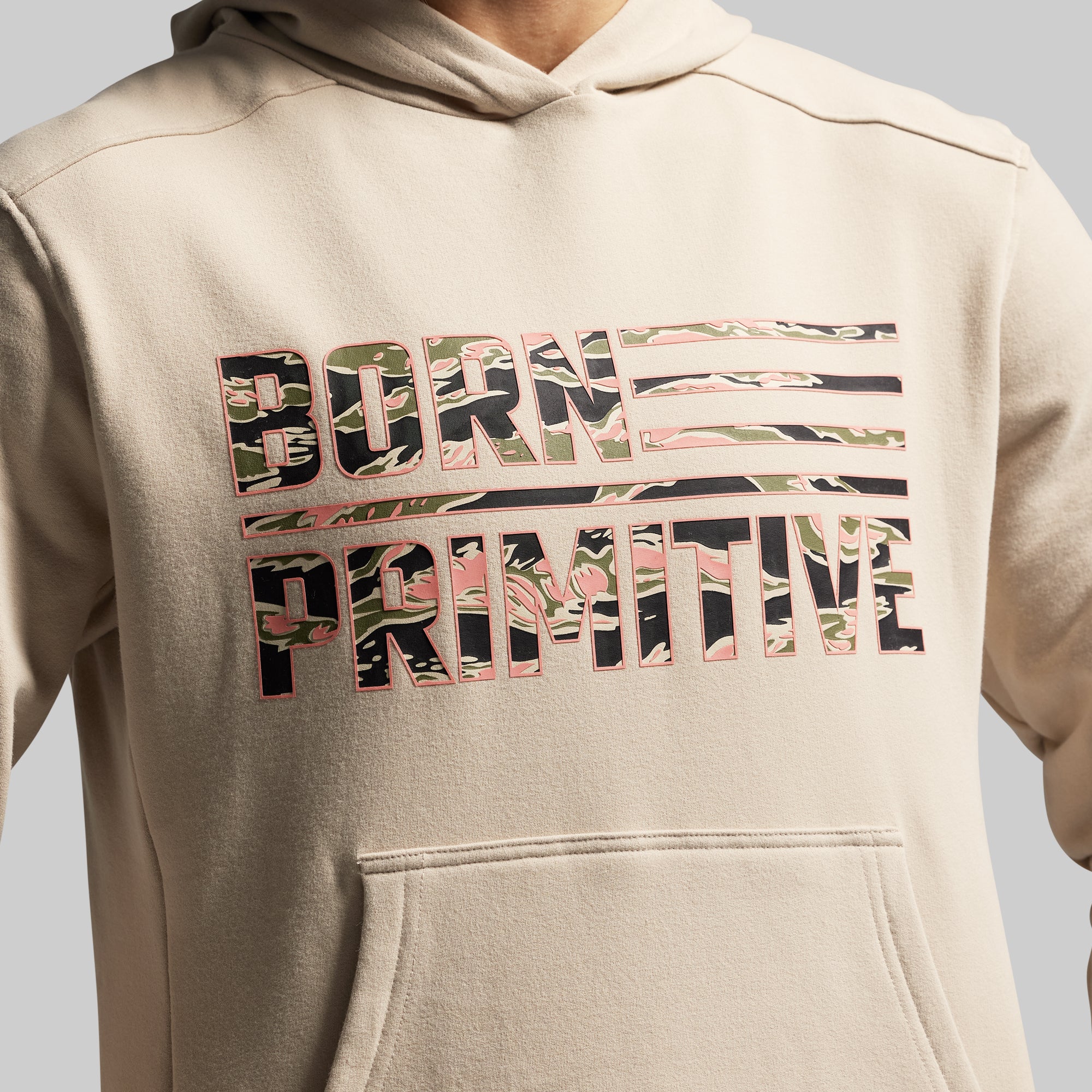 BP Flag Women's Unmatched Hoodie (Pumice/Pink Jungle Tiger) - Image 3