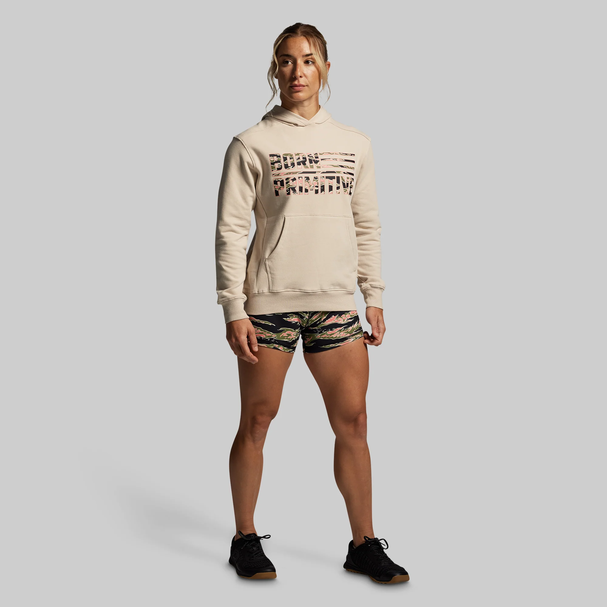 BP Flag Women's Unmatched Hoodie (Pumice/Pink Jungle Tiger) - Image 6