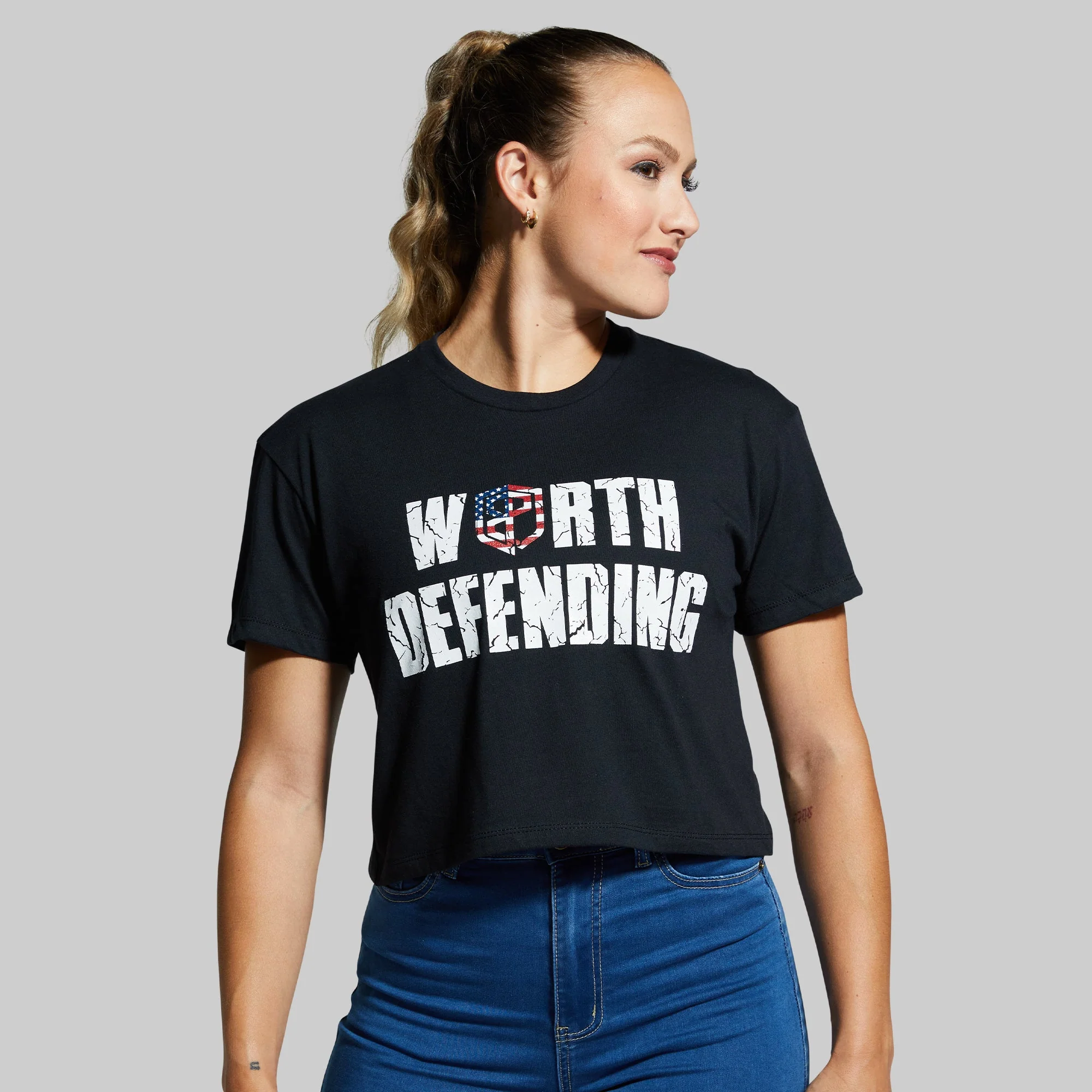Worth Defending Crop Tee (Black) - Image 2