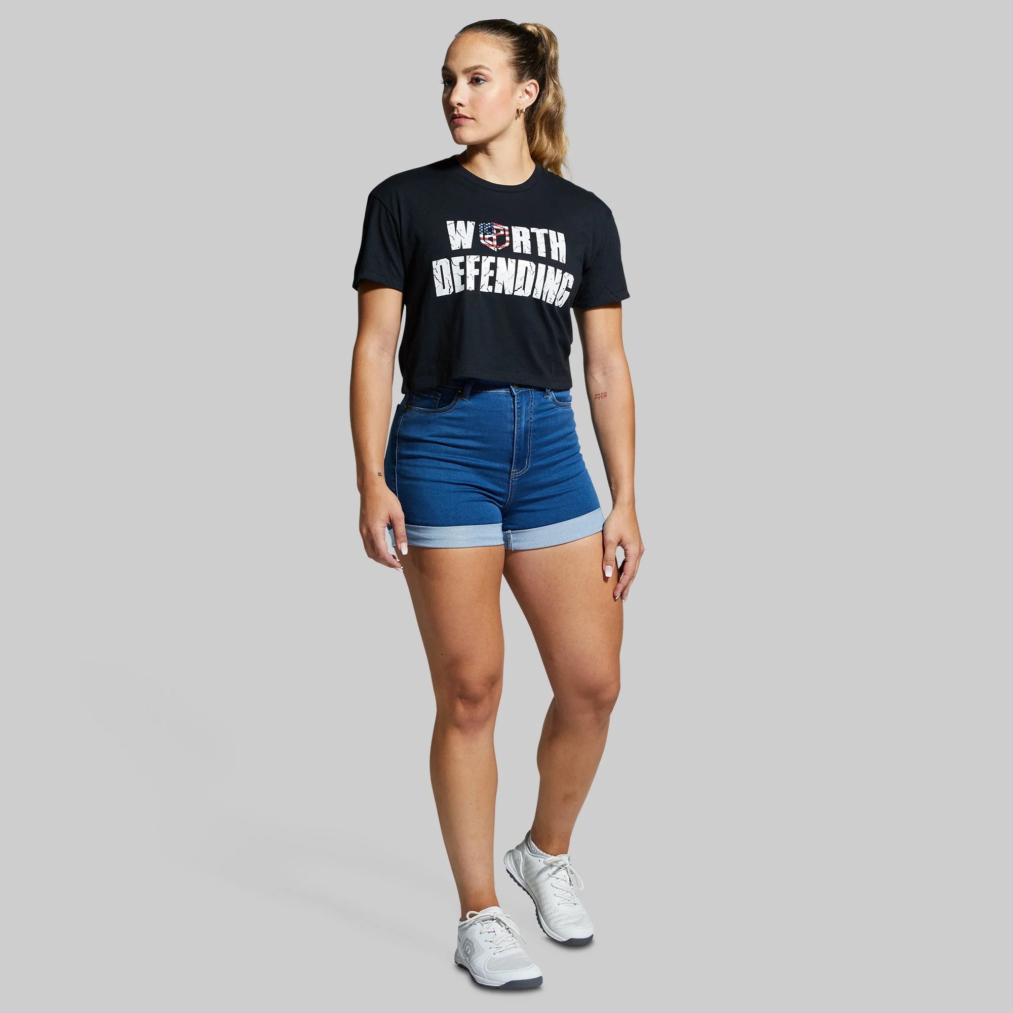 Worth Defending Crop Tee (Black) - Image 4
