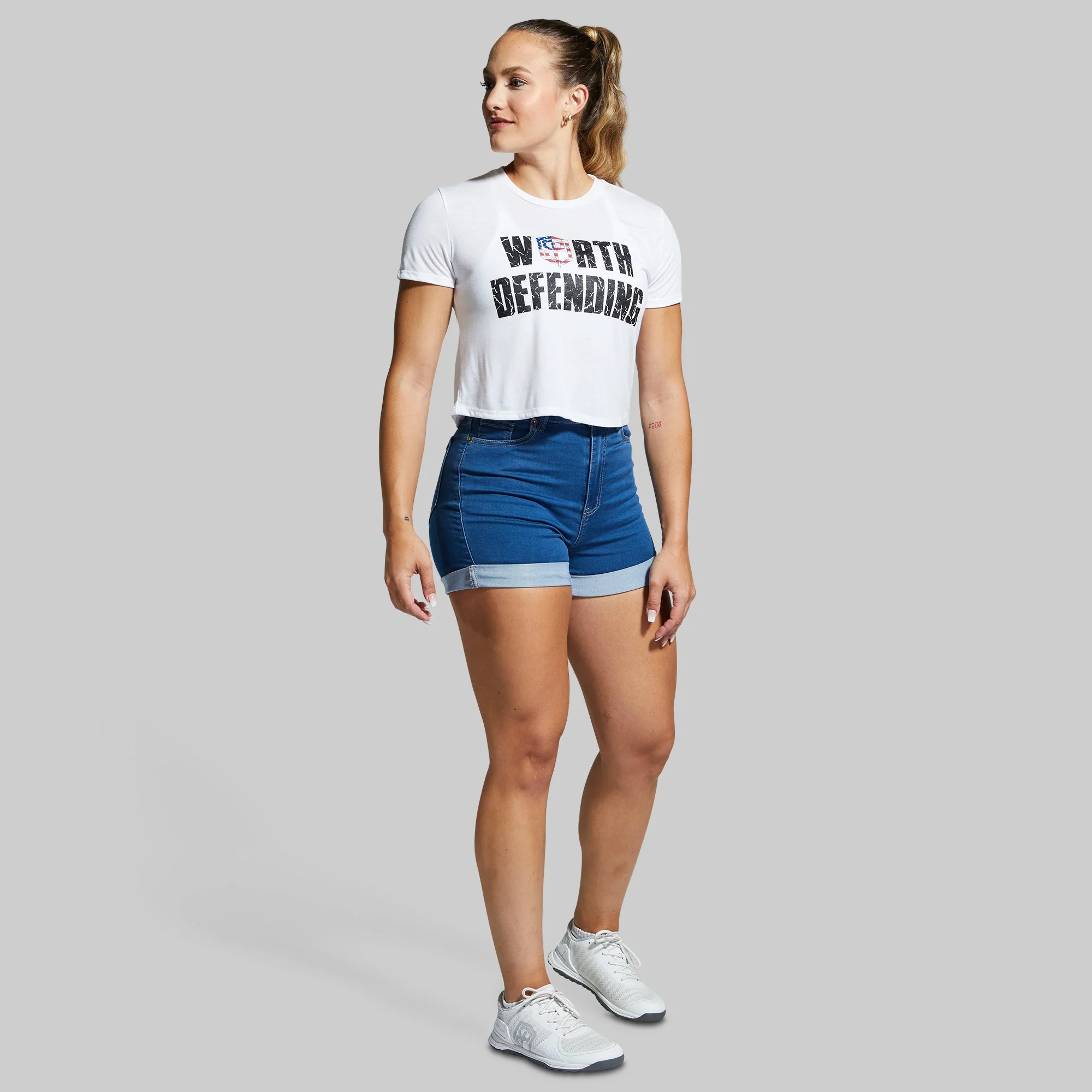 Worth Defending Crop Tee (White) - Image 3
